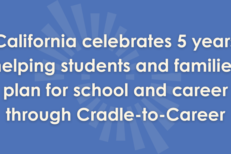 Graphic image with text: "California celebrates five years helping students and families plan for school and career through Cradle-to-Career"